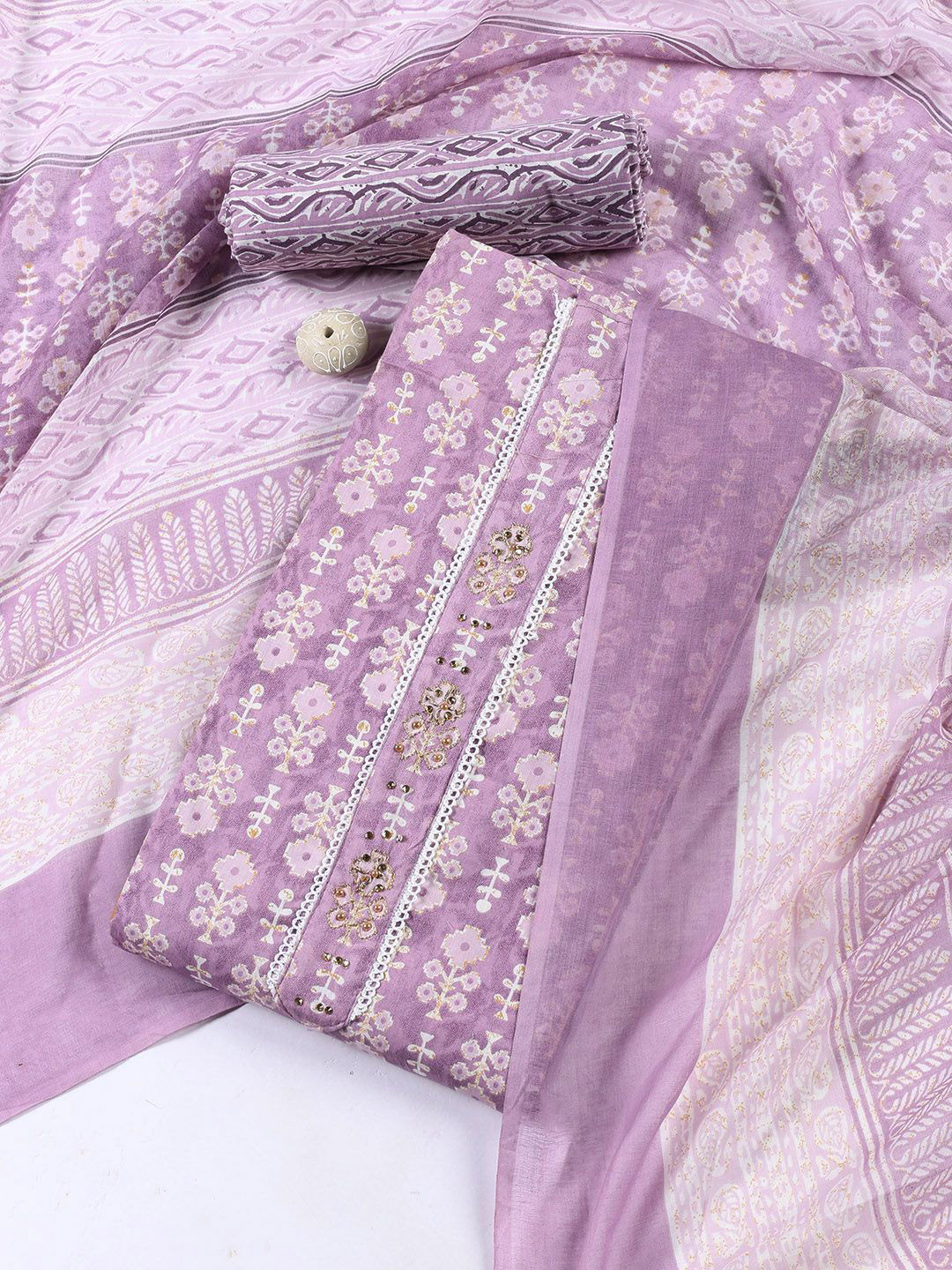 

Meena Bazaar Printed Unstitched Dress Material, Mauve