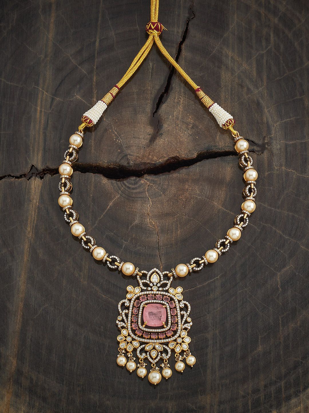 

Kushal's Fashion Jewellery Victorian-Plated Kundan Stone Studded Copper Necklace, Gold