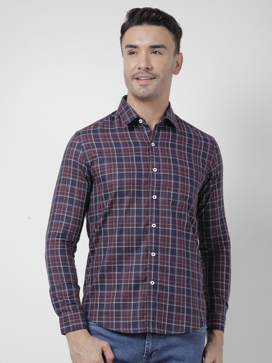 

Numero Uno Slim Fit Checked Spread Collar Cotton Casual Shirt, Maroon