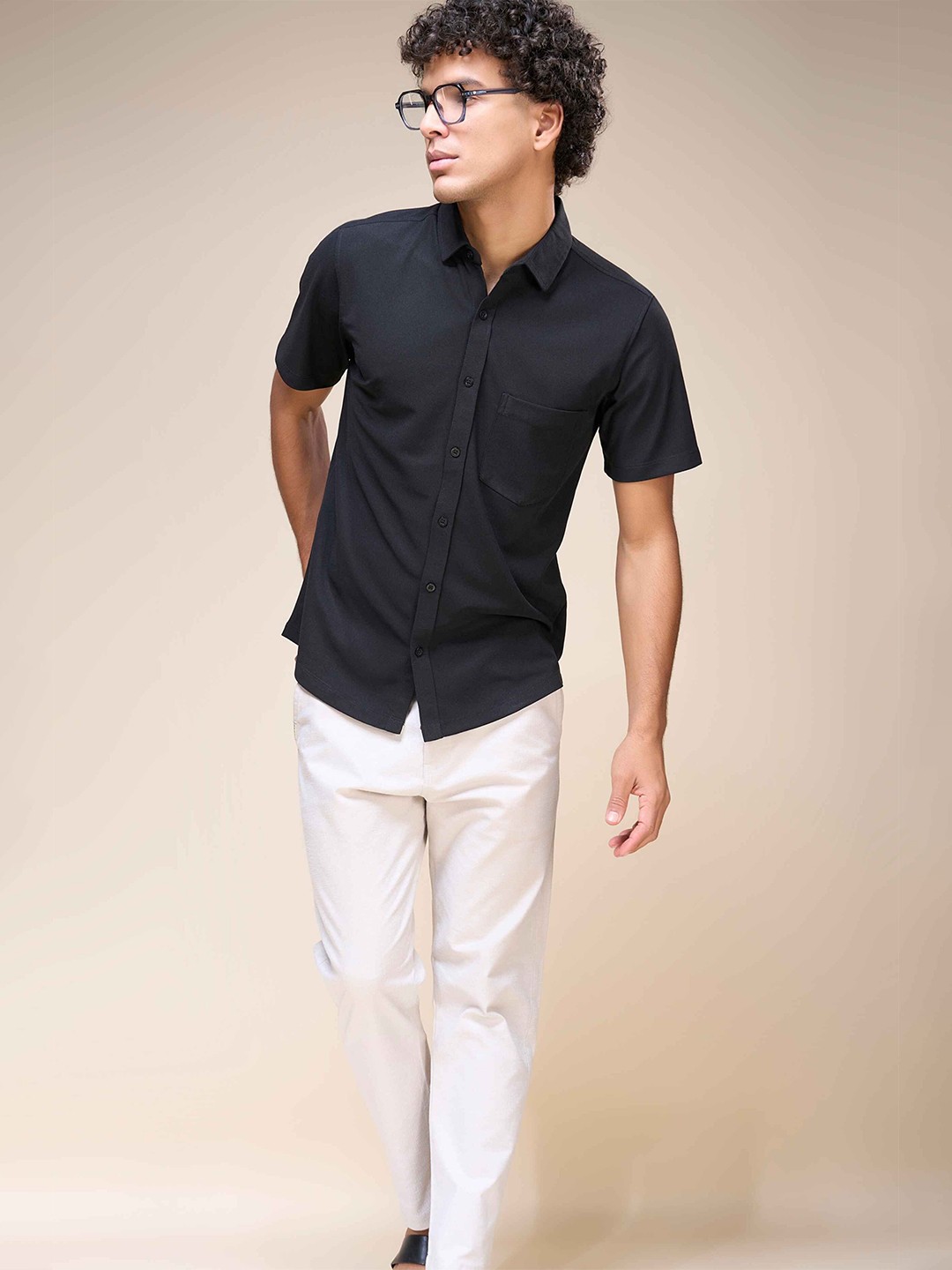 

MAXZONE Classic Spread Collar Casual Shirt, Black