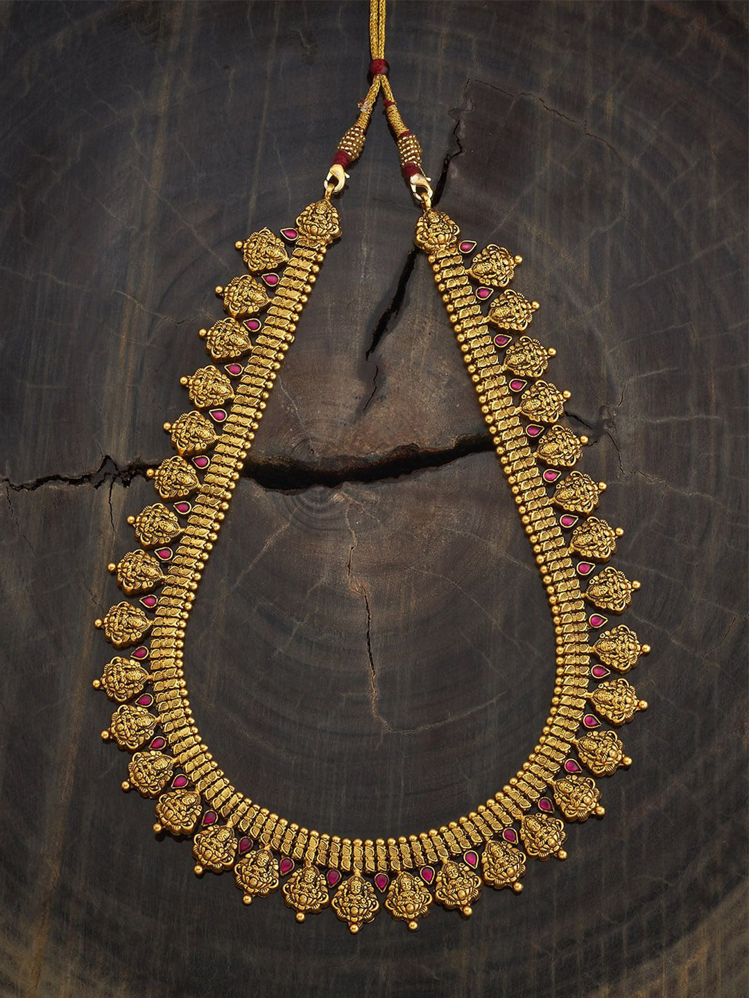

Kushal's Fashion Jewellery 92.5 Pure Silver Gold-Plated Stone Studded Temple Necklace