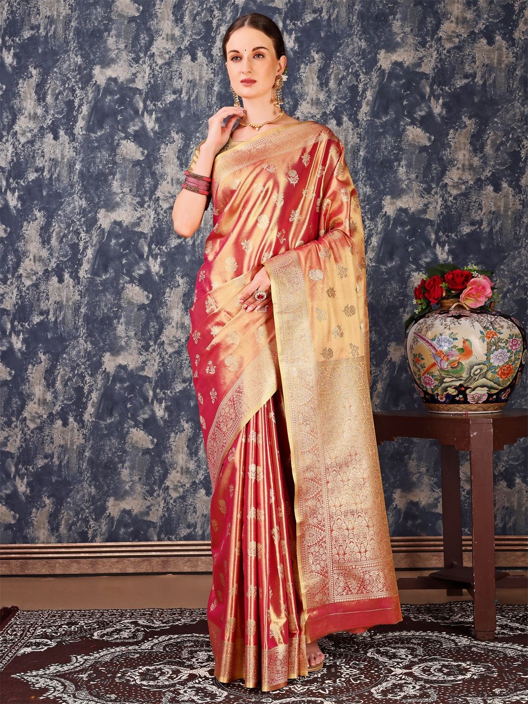 

Dreamlaxmi Fashion Woven Design Zari Banarasi Saree, Peach