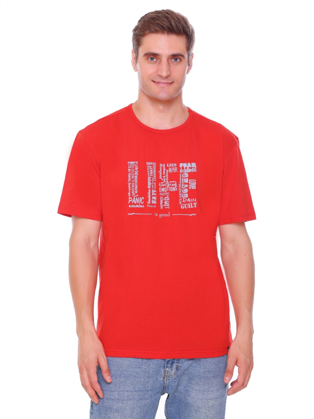 

Colors and Blends Graphic Printed Round Neck Cotton T-shirt, Red