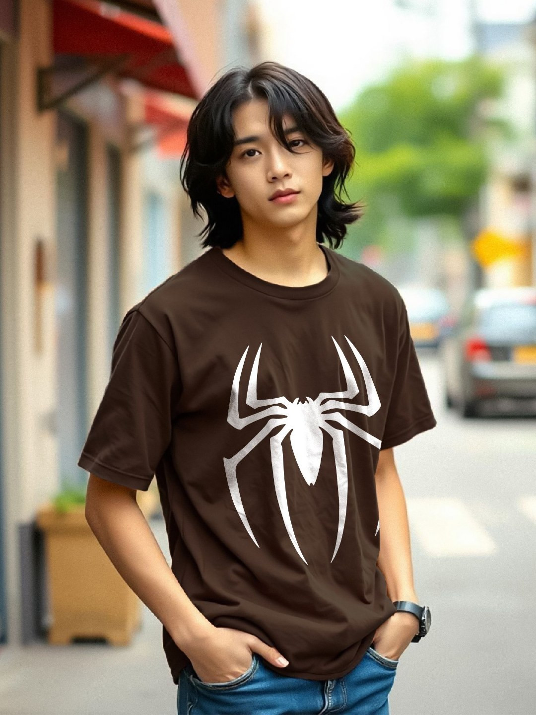

TOGS & TERRE Men Graphic Printed Round Neck Oversized T-shirt, Brown