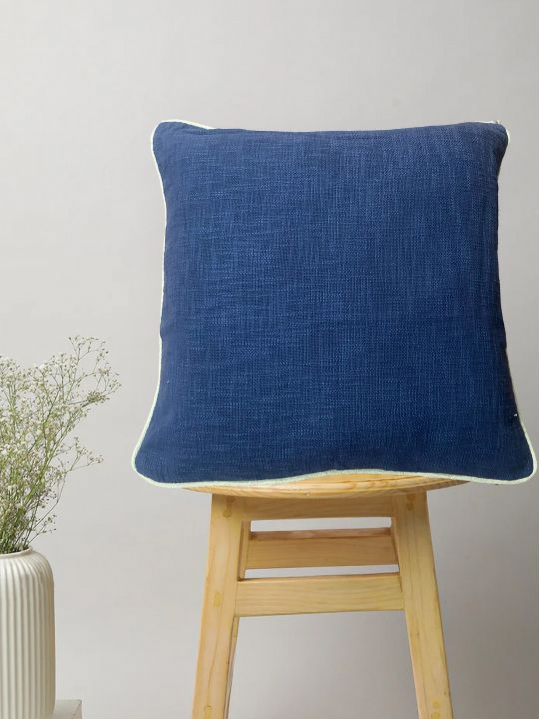 

SAJAVAT Blue Textured Cotton Square Cushion Cover