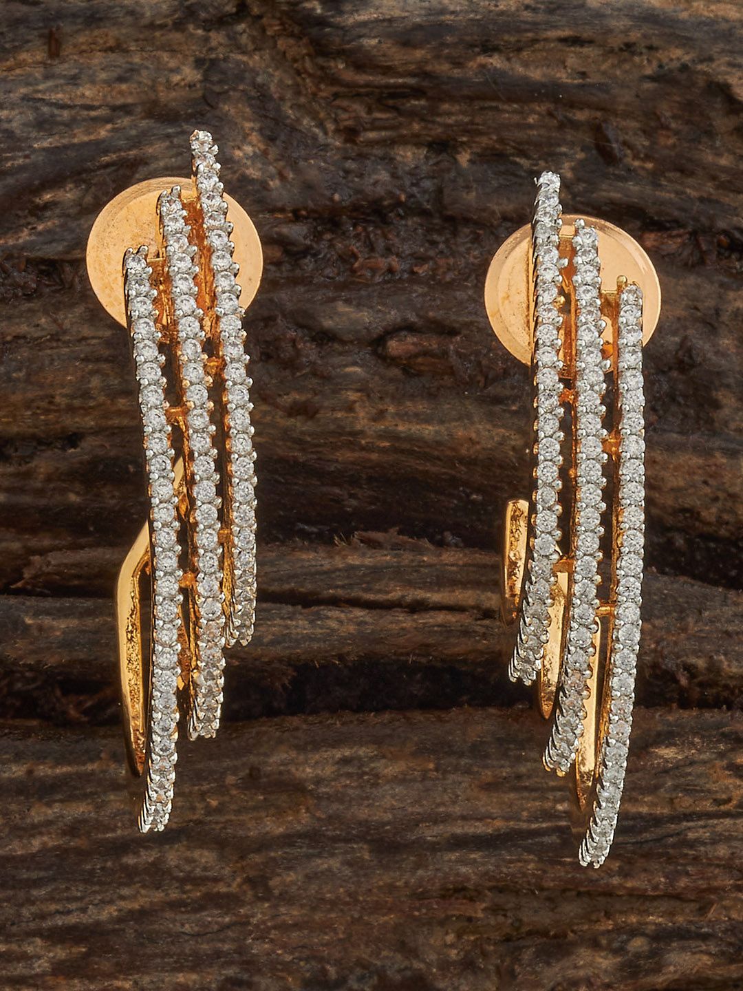 

Kushal's Fashion Jewellery Gold-Plated Contemporary Zircon Half Hoop Earrings, White