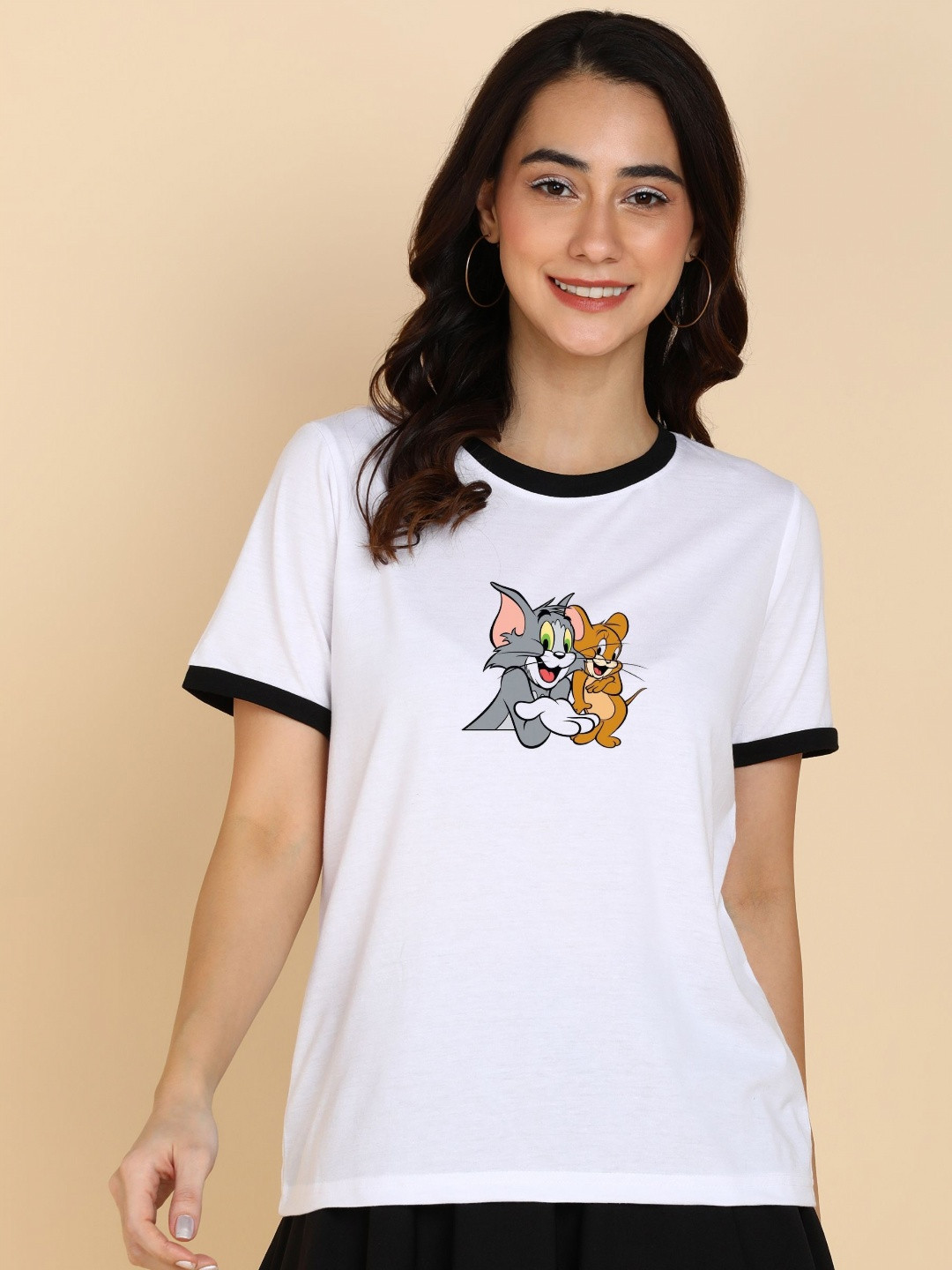 

Adyavastram Graphic Printed Round Neck Cotton T-shirt, White