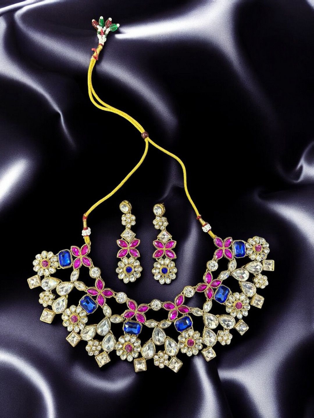 

Saree Swarg Brass-Plated Artificial Stones Studded Jewellery Set, Pink