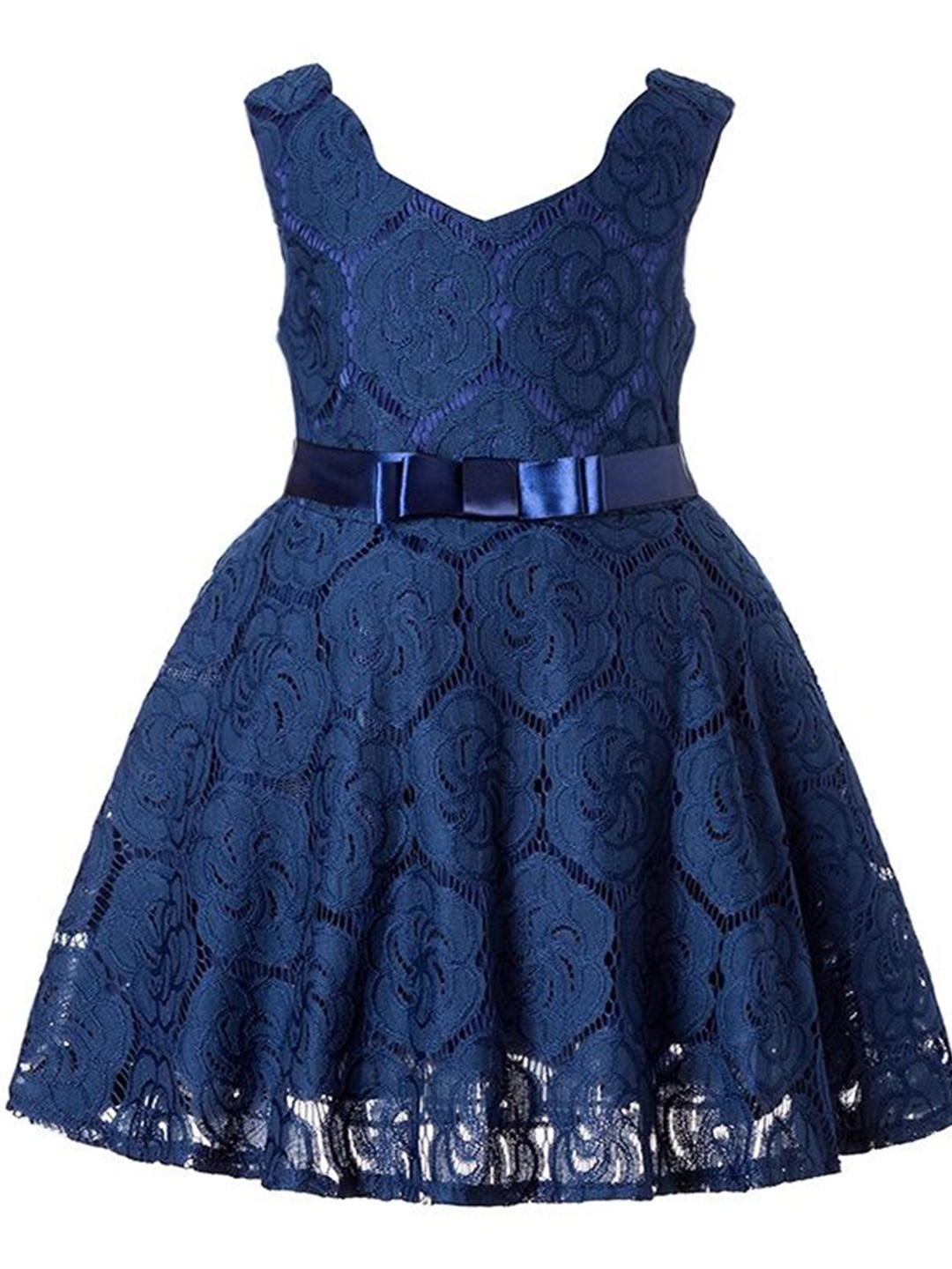 

Wow Princess Girls Self Design Fit and Flare Dress, Navy blue