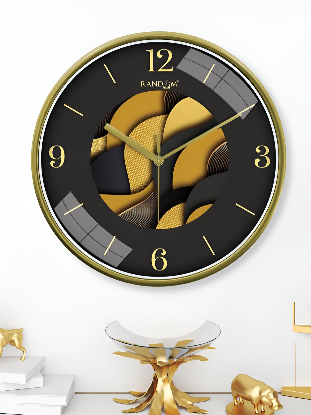 

RANDOM Yellow & Black Printed Round Contemporary Wall Clock