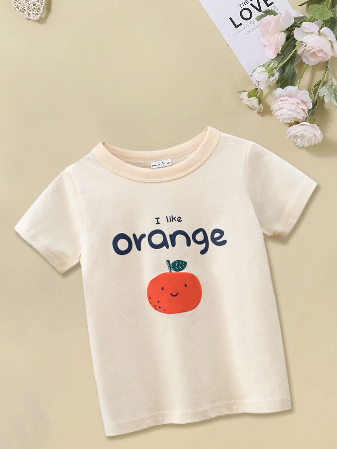 

FOREVER FRIDAY Girls Typography Printed Round Neck Short Sleeves Cotton T-shirt, Off white
