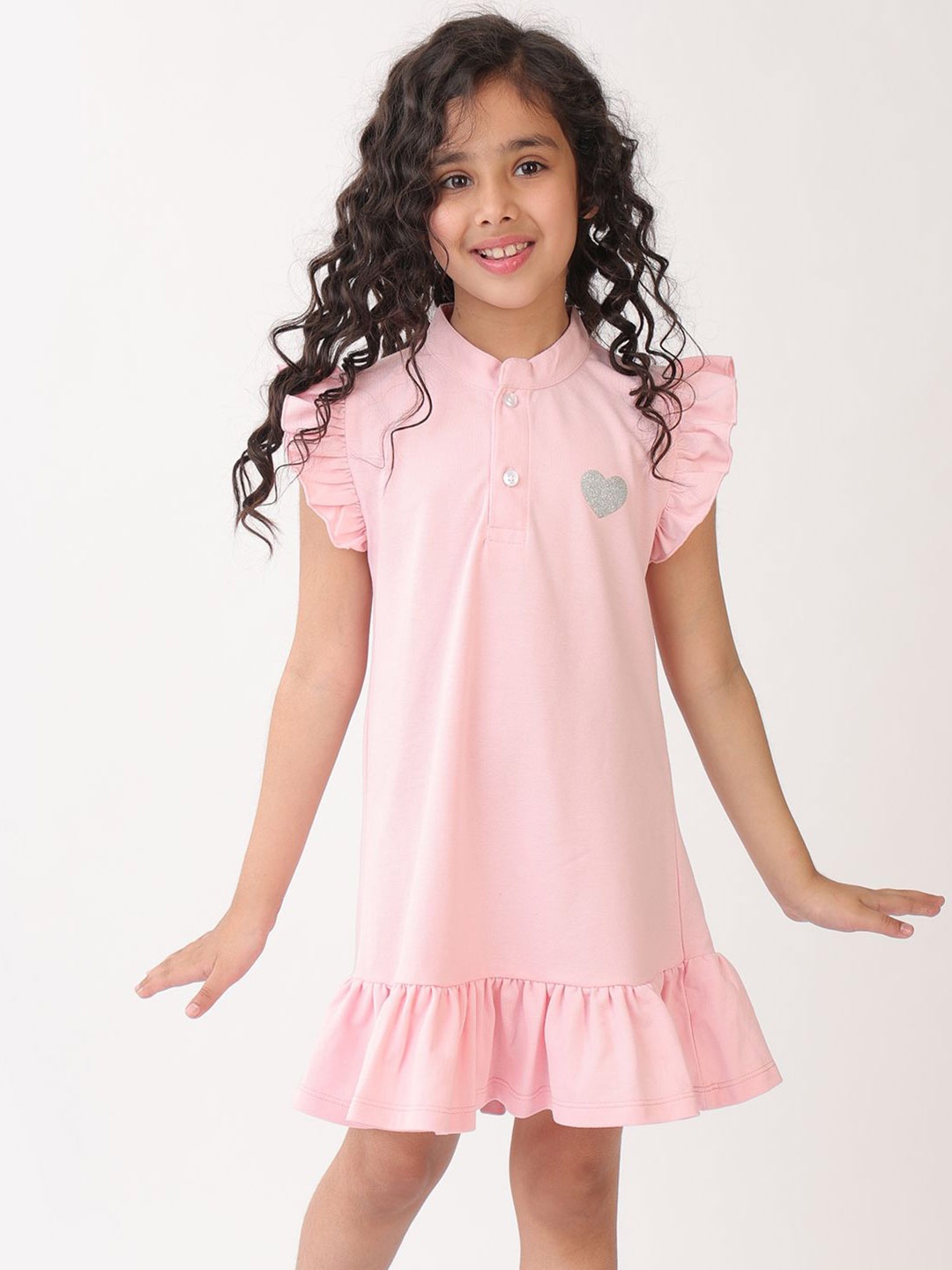 

Anthrilo Girl Summer Pretty Pink Silver Heart Dress - Pink