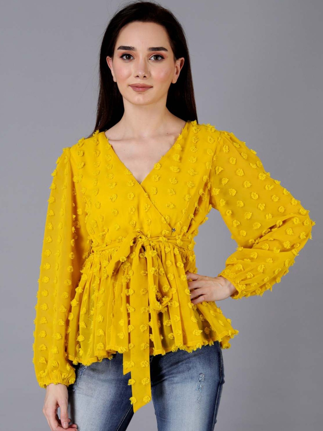 

JAKANARY Women Wrap Top, Mustard