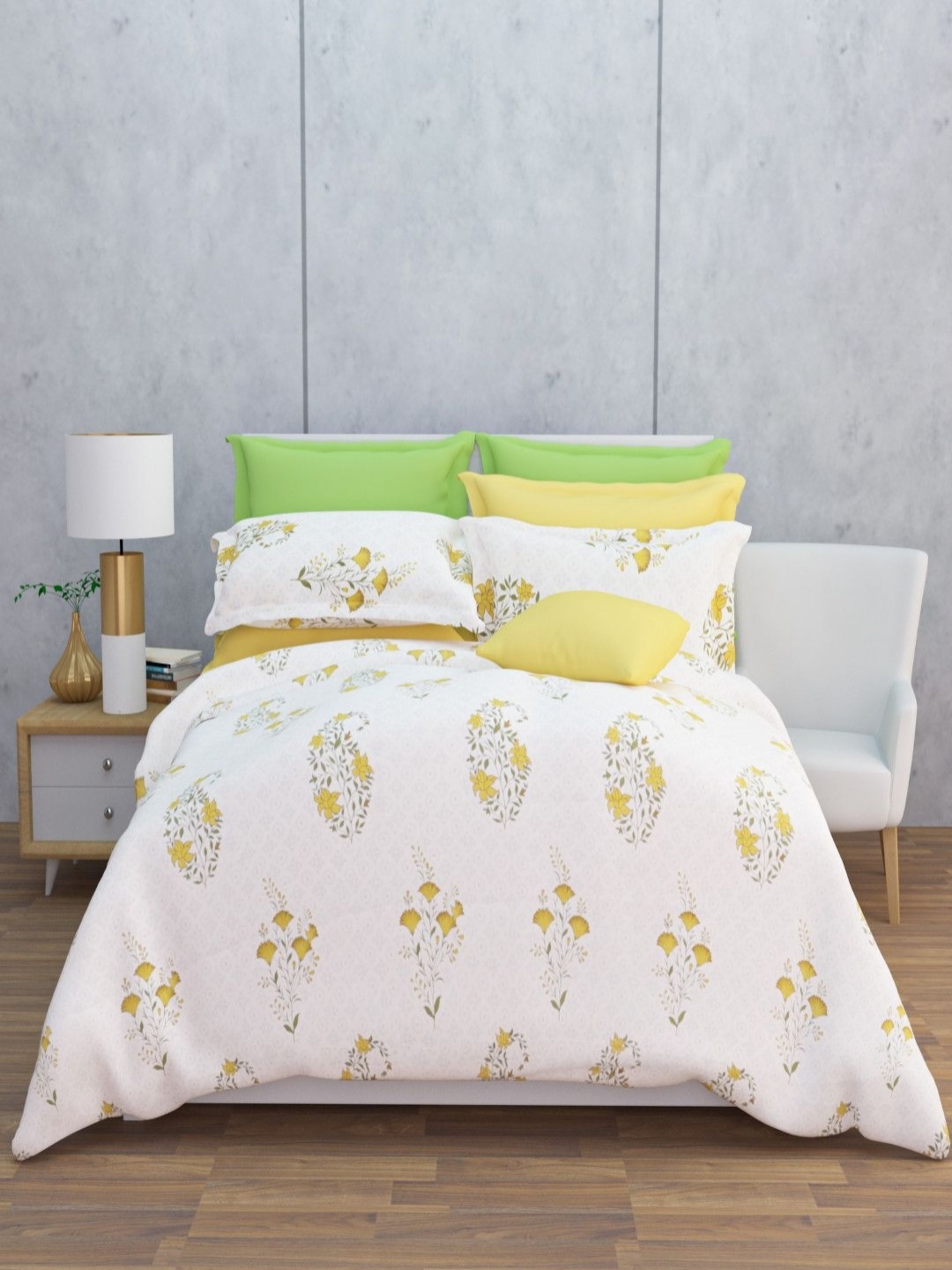 

HOME AFFAIRS Yellow & White Floral Printed 210 TC Single Bedsheet Set 1.5 m x 2.2 m