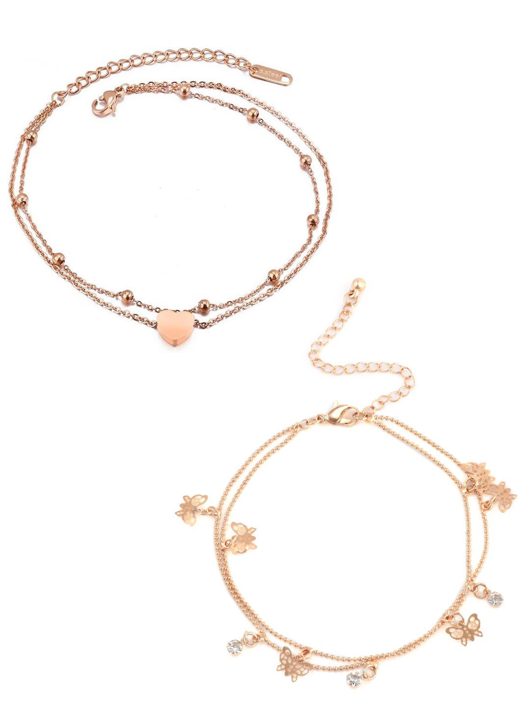 

DressBerry Set of 2 Gold-Plated Multi Layer Butterfly & Heart Shaped Anklets
