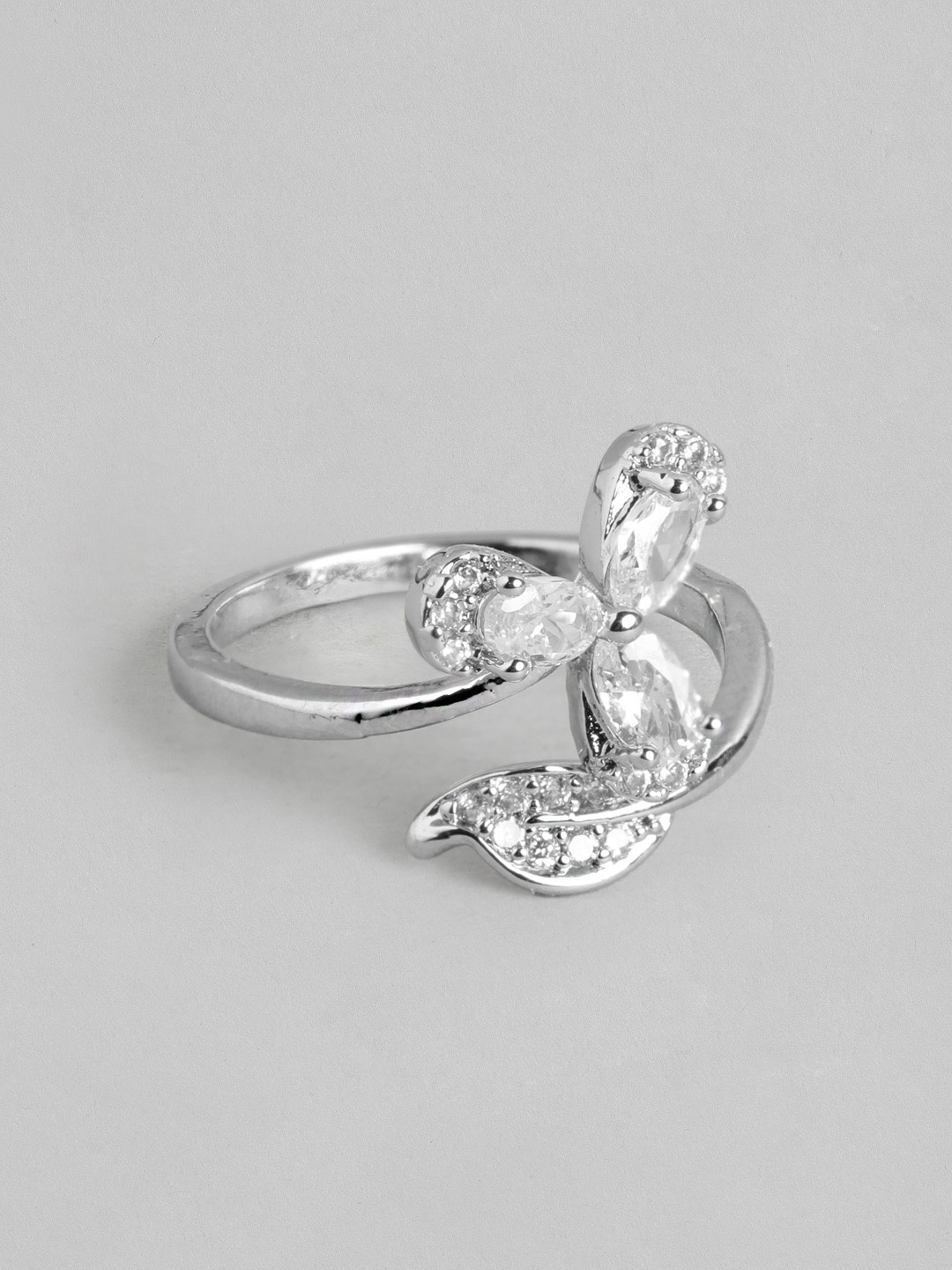 

DressBerry Stone Studed Floral-Shaped Finger Ring, Silver