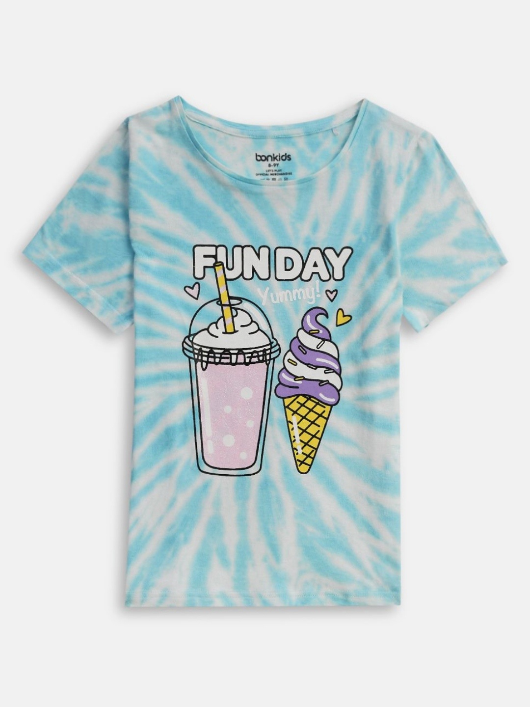 

BONKIDS Girls Graphic Printed Round Neck Cotton T-shirt, Blue