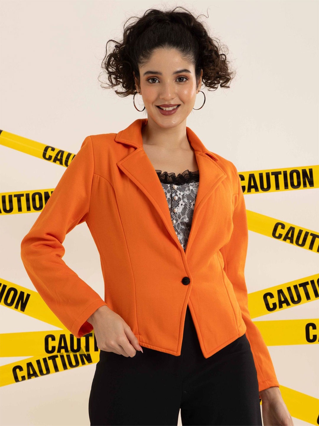 

TANDUL Lapel Collar Tailored-Fit Blazer, Orange