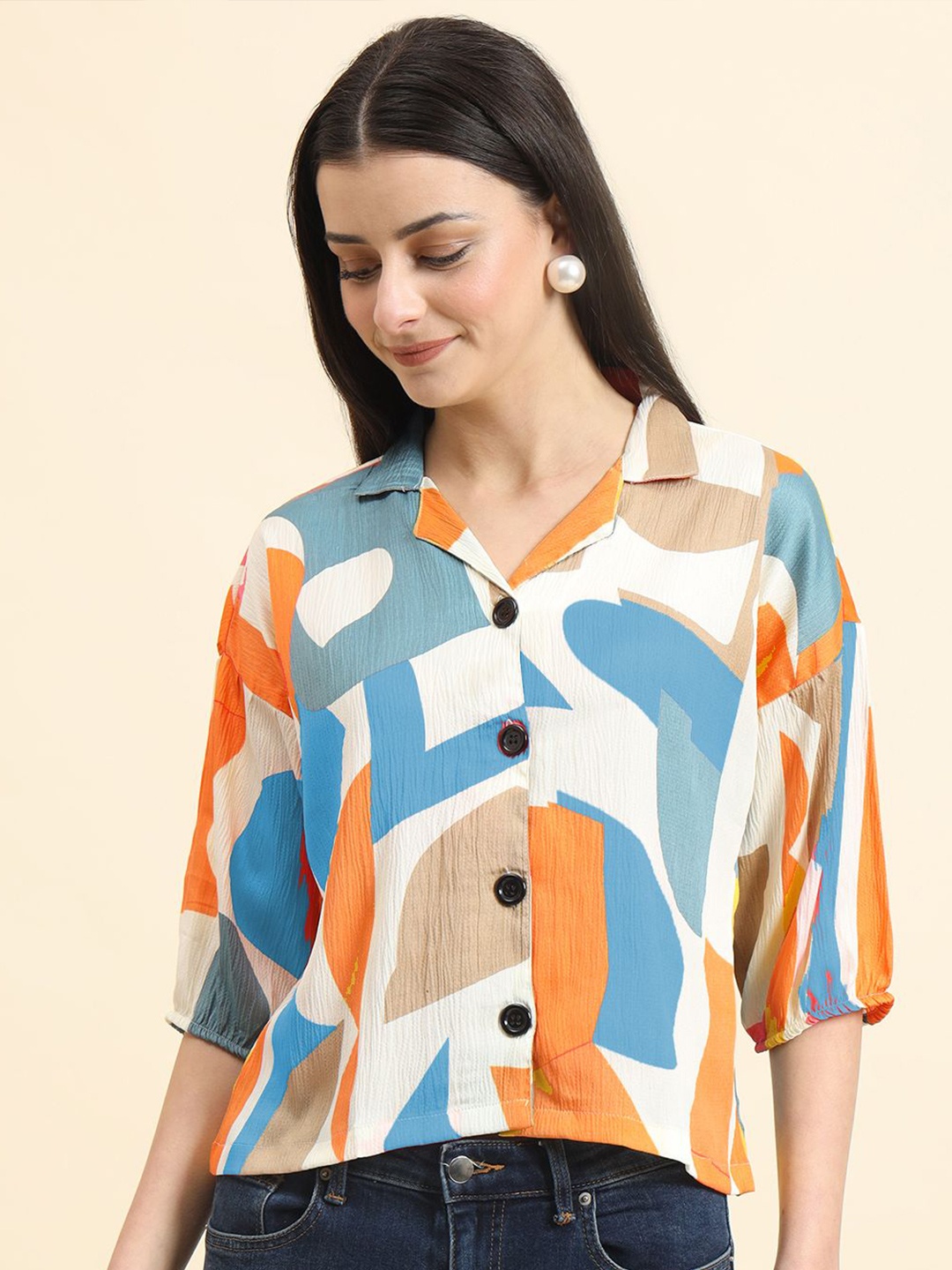 

DressBerry White Classic Boxy Abstract Printed Casual Shirt