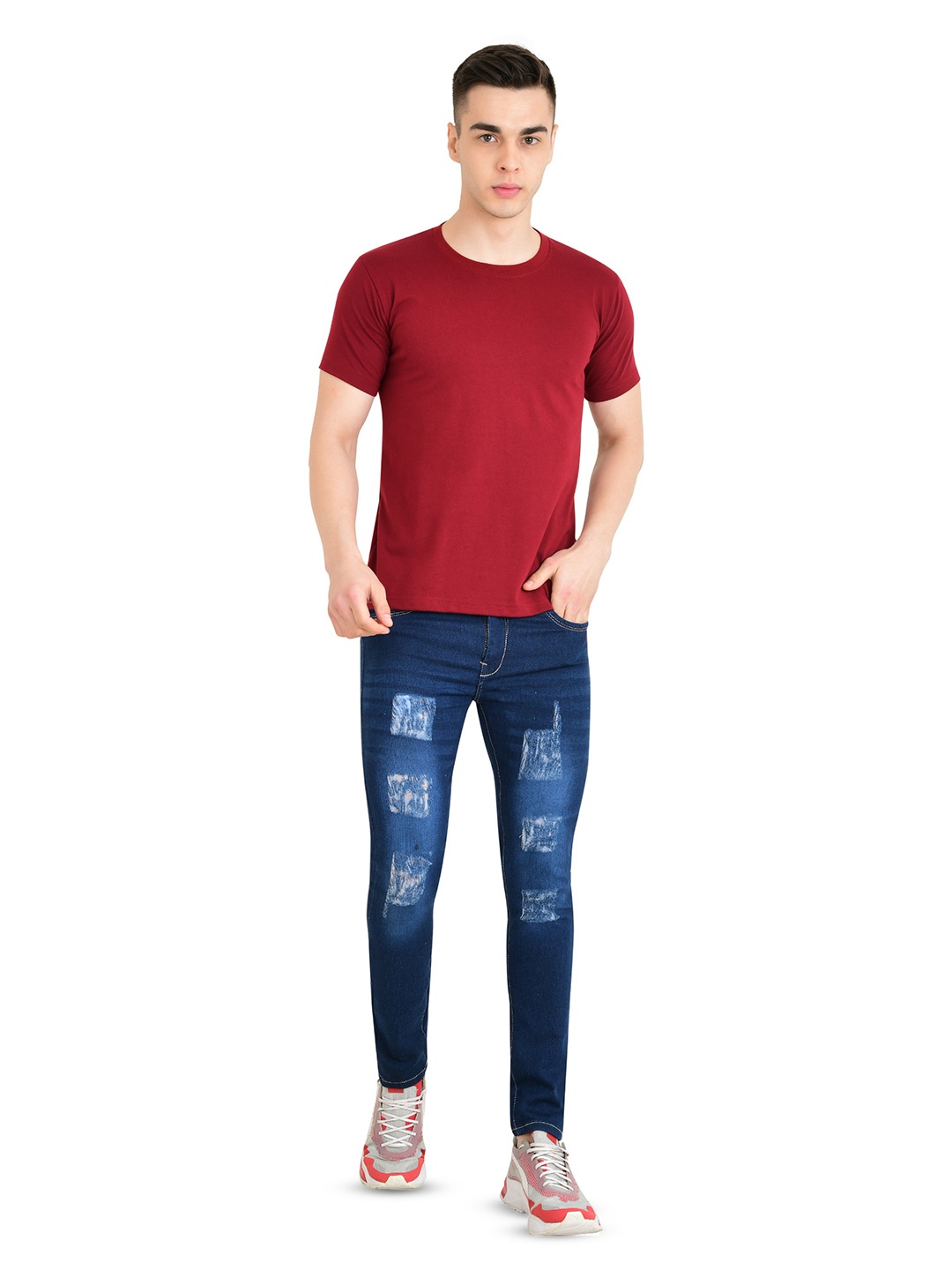 

Comfits Men Classic Regular Fit Mildly Distressed Clean Look Stretchable Jeans, Blue