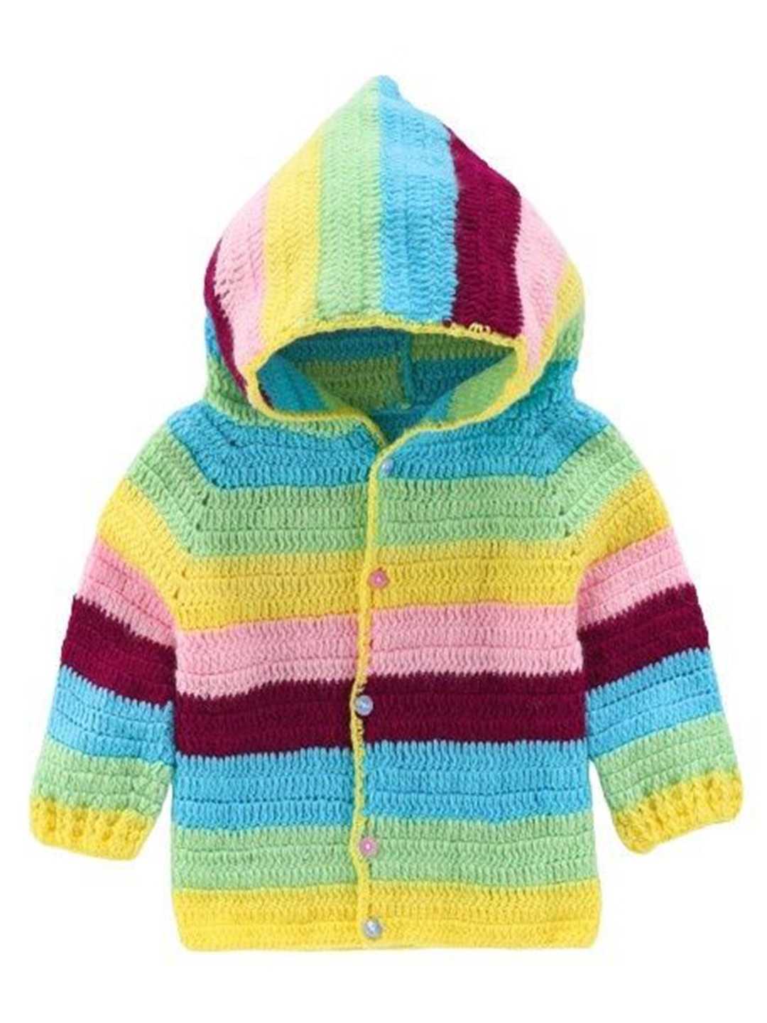 

USHA ENTERPRISES Kids Colourblocked Woollen Cardigan, Yellow