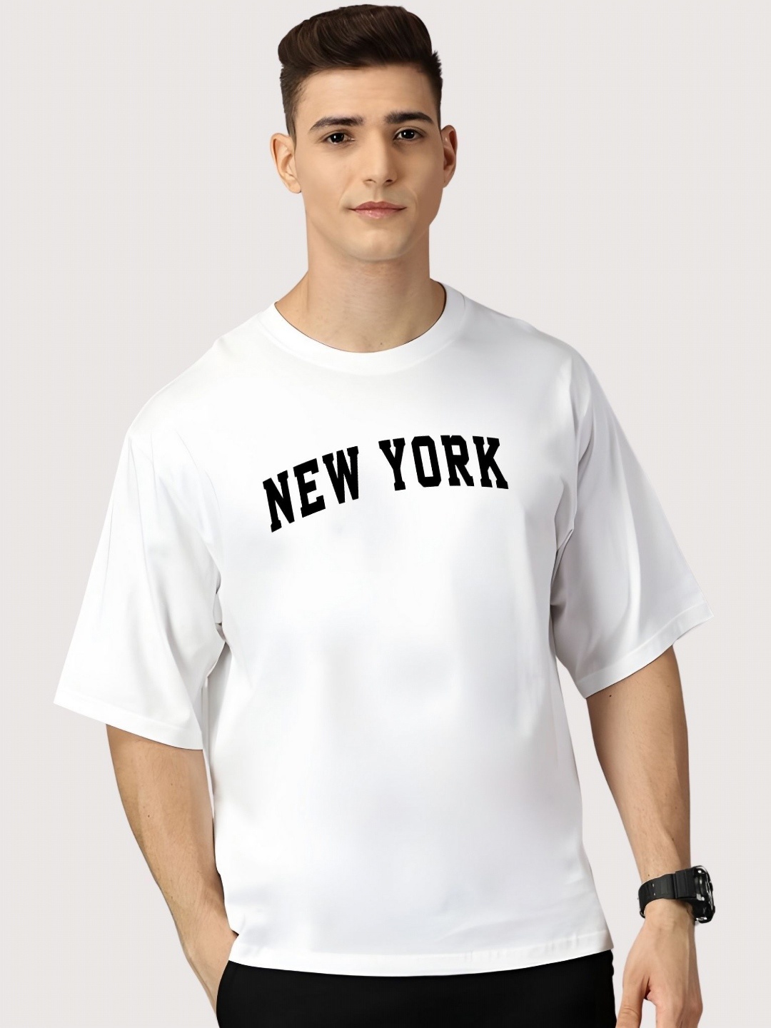 

SZN Men Graphic Printed Round Neck Cotton Oversized T-shirt, White