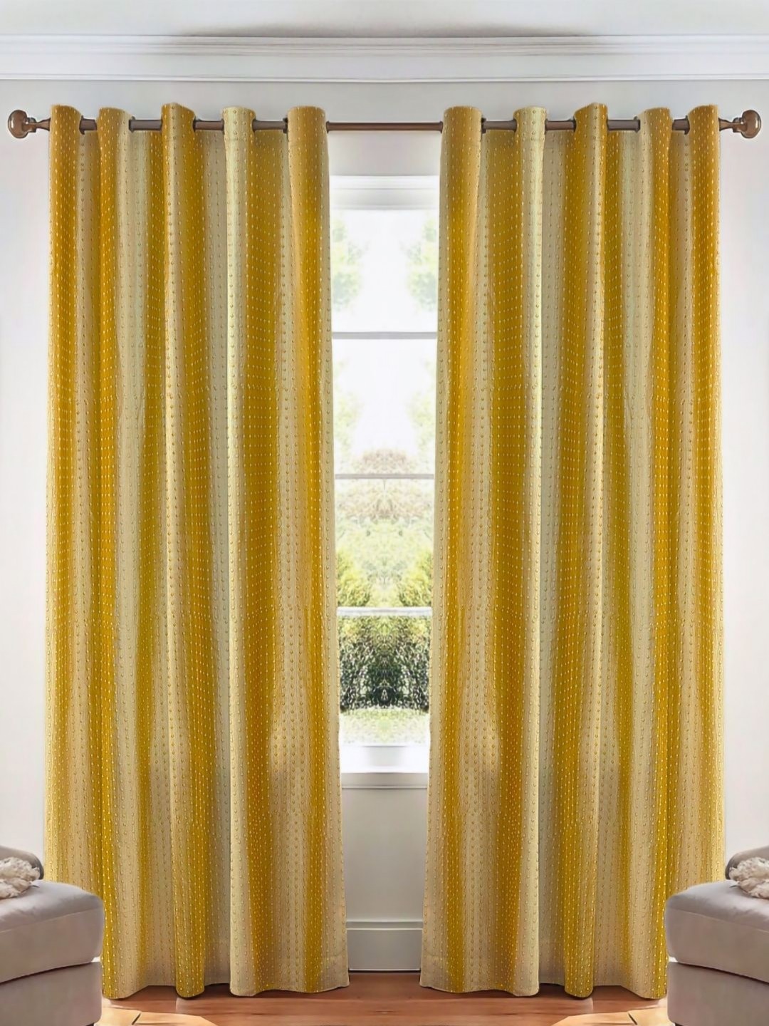 

Kanodia Poly Fab Gold-Toned 2 Pieces Self Design Room Darkening Door Curtain