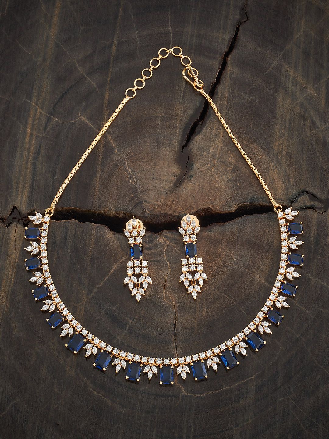 

Kushal's Fashion Jewellery Sapphire Gold-Plated Zircon Studded Party Jewellery Set