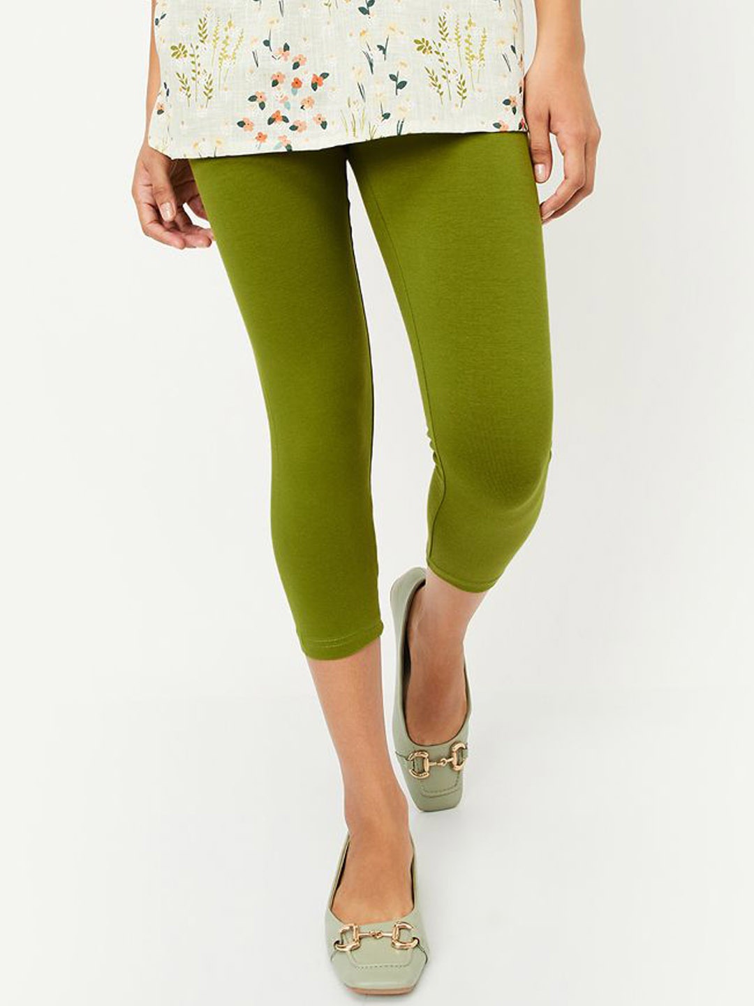 

max Women Mid Rise Calf-Length Leggings, Green