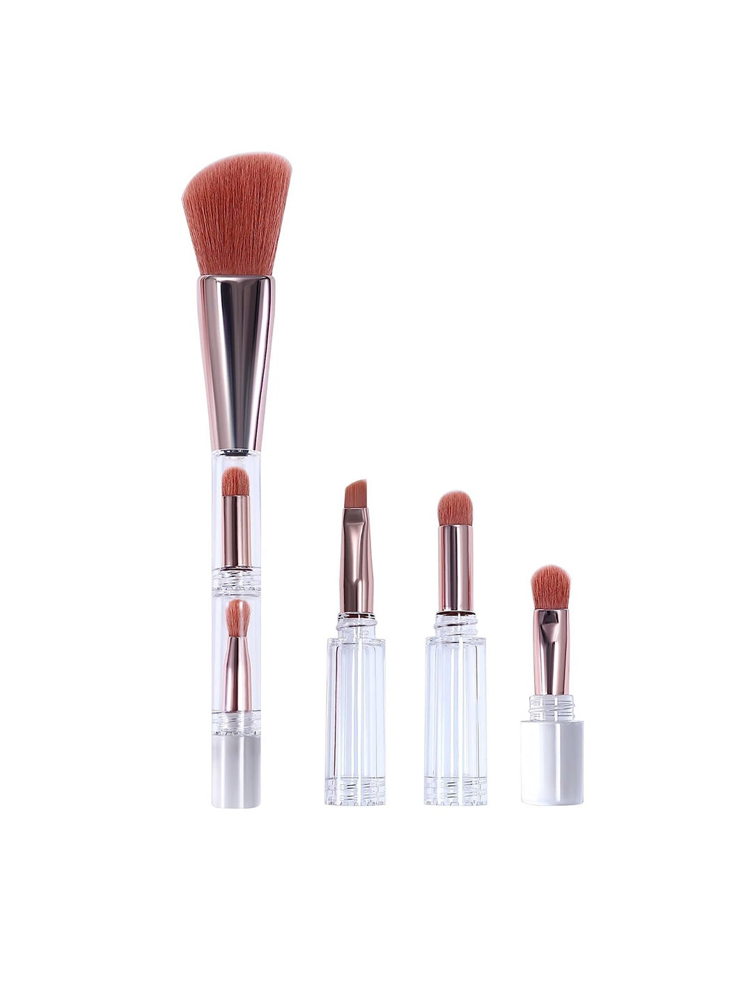 

cooancoco Professional Travel 4 In 1 Multifunction Powder & Eye Brush, Silver