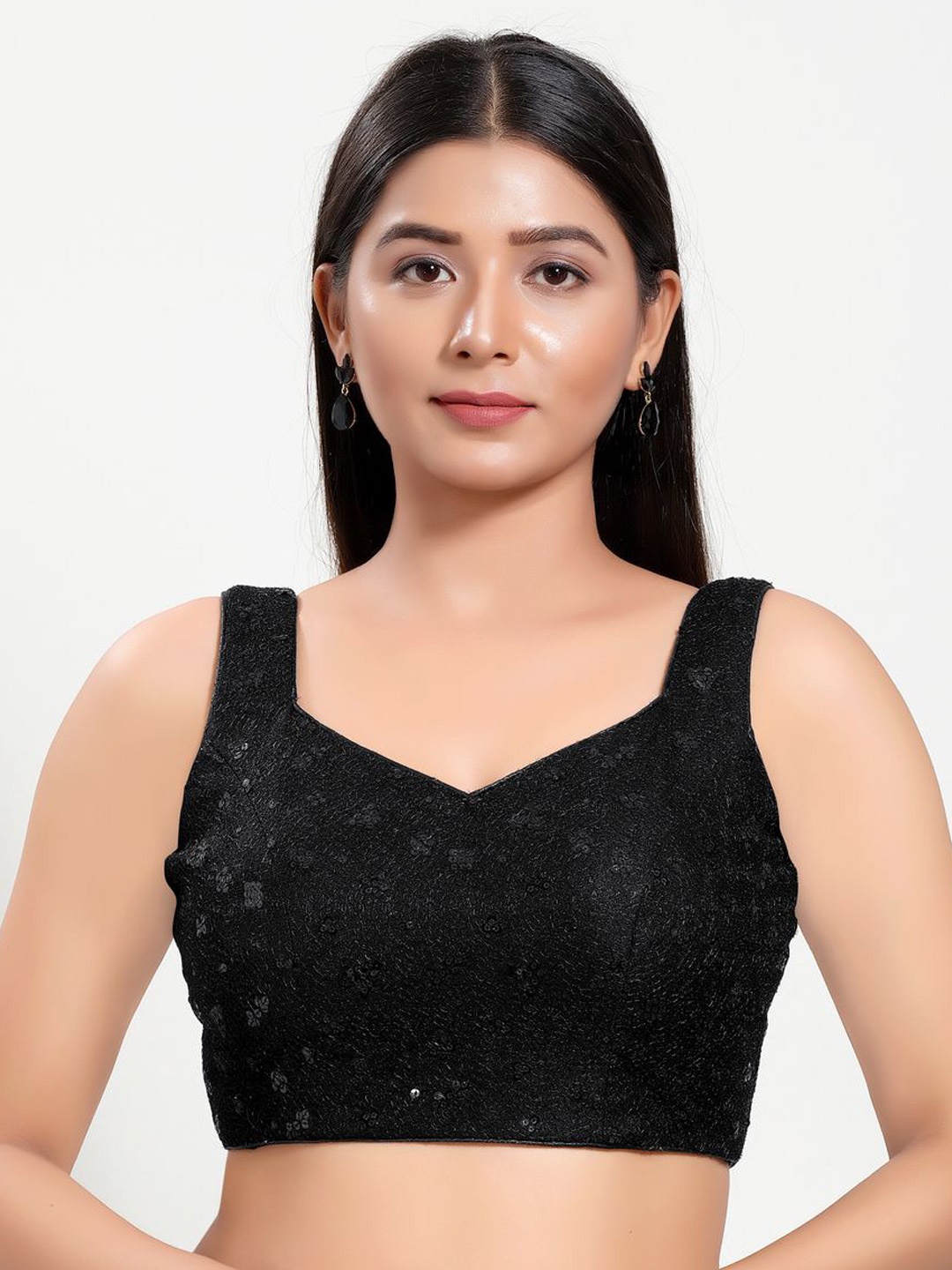 

VAMAS - THE DESIGNER BLOUSES Women Round Neck Padded Saree Blouse, Black