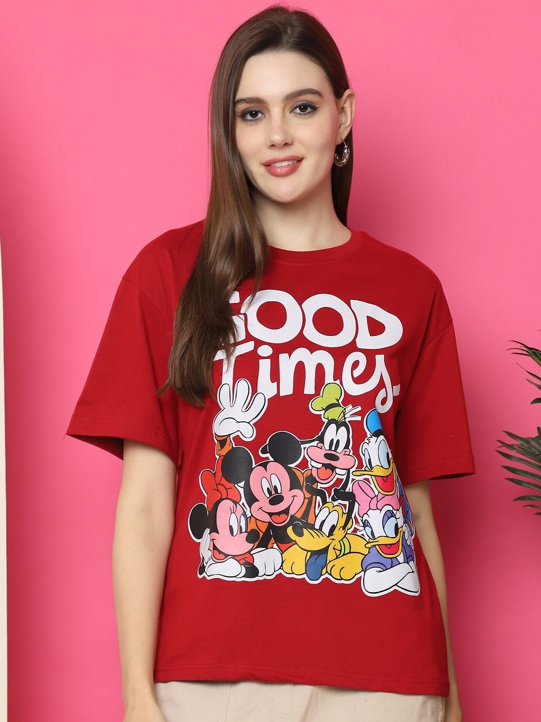 

Dreambe Typography Printed Drop-Shoulder Sleeves Pure Cotton Oversized T-shirt, Maroon