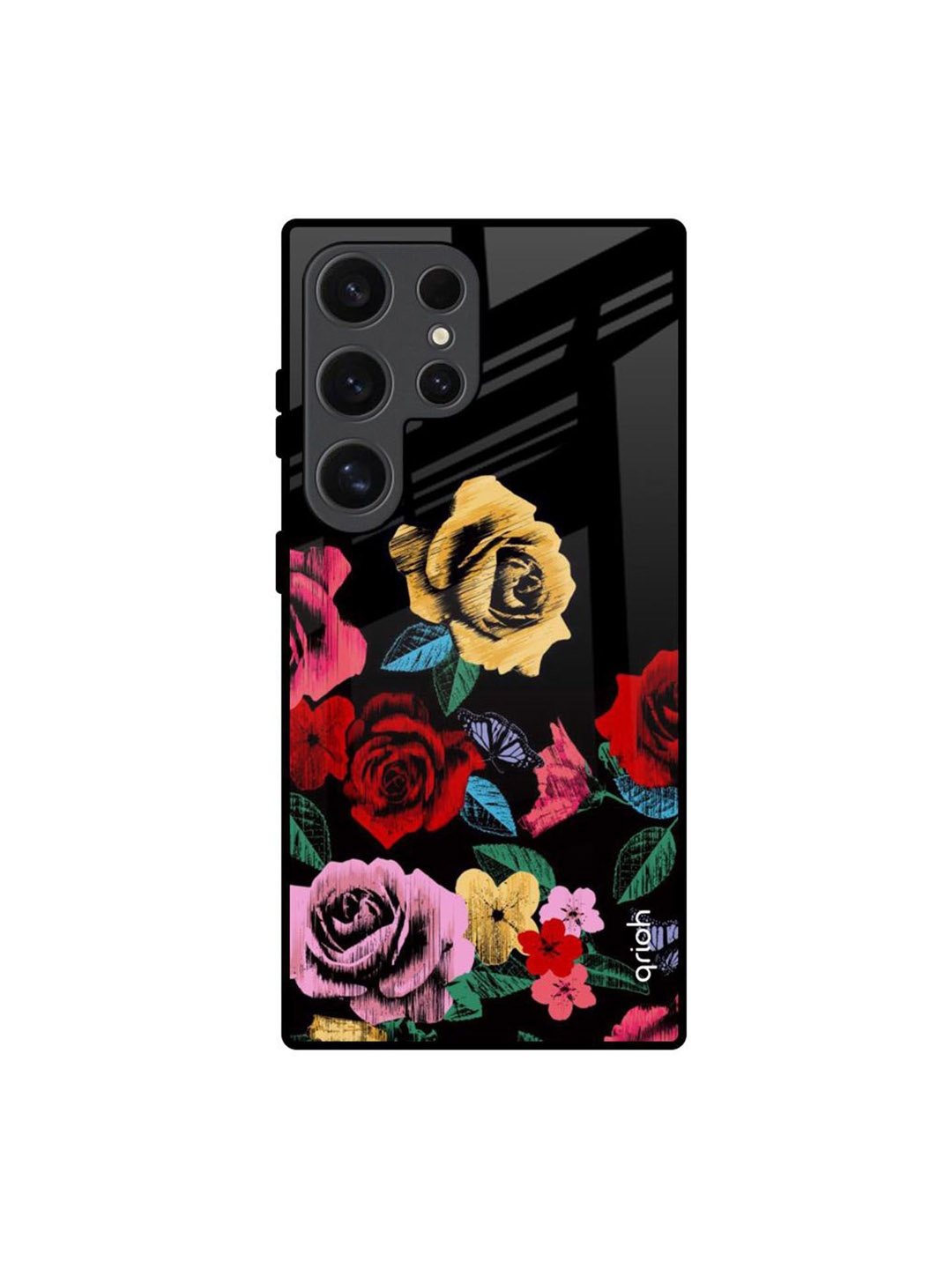 

QRIOH Floral Printed Samsung Galaxy S24 Ultra 5G Back Case Mobile Accessories, Black