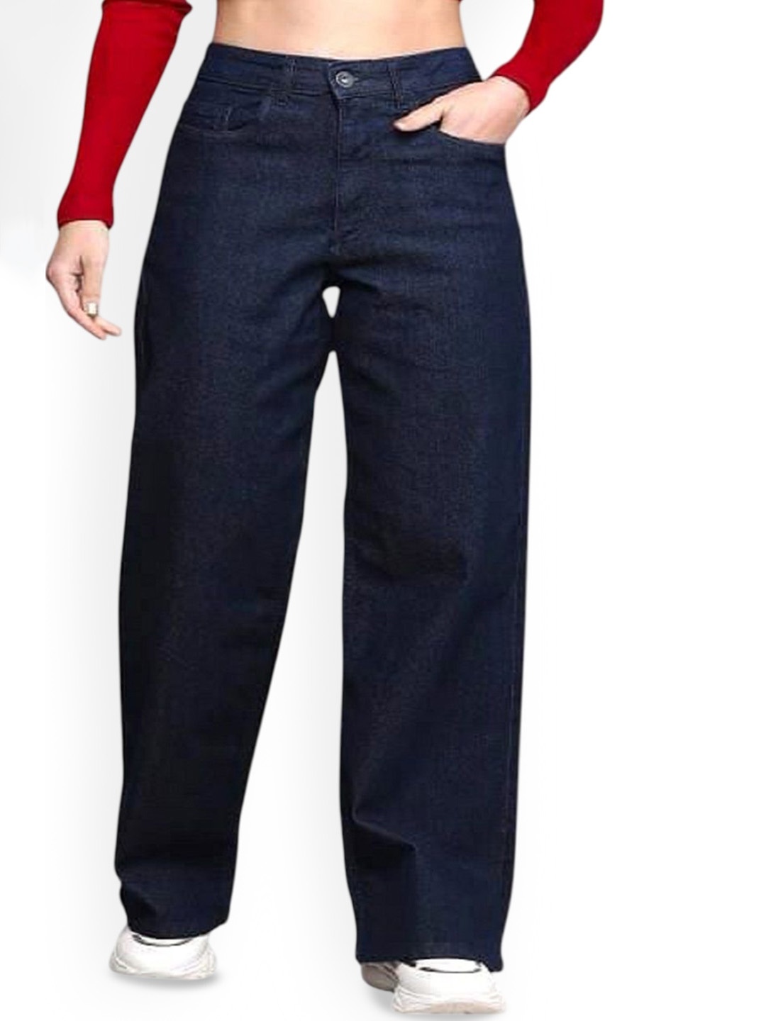 

1DAYJEANS Women Straight Fit High-Rise Stretchable Jeans, Navy blue