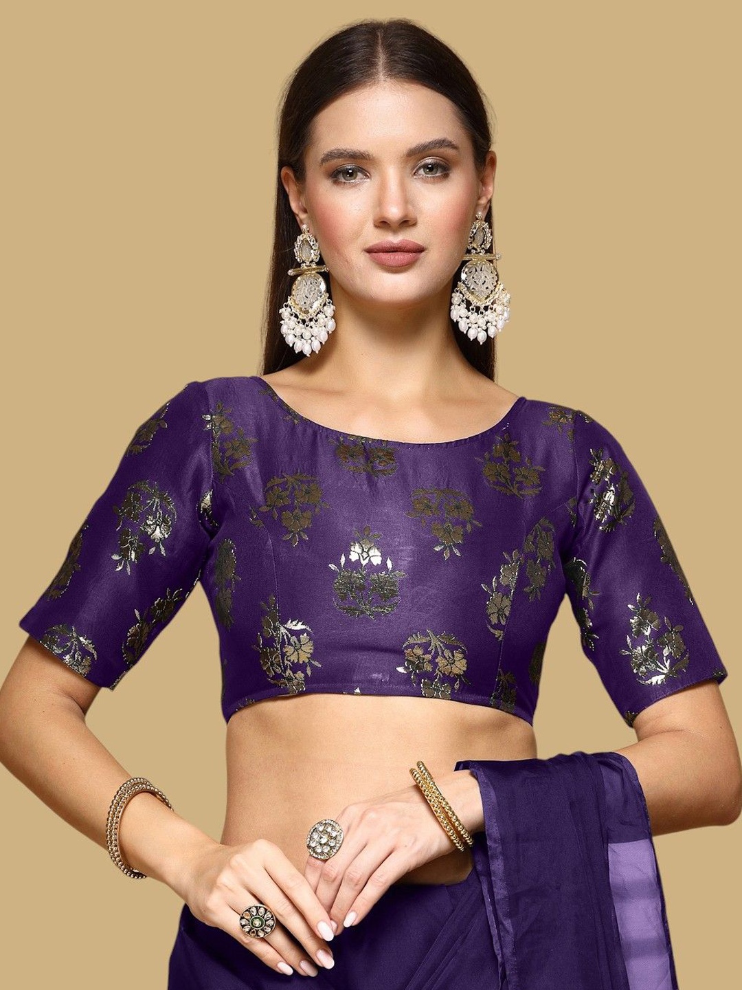 

Oomph! Woven Design Traditional Saree Blouse, Purple
