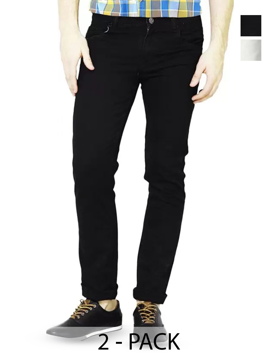

COMFITS Men Pack Of 2 Classic Regular Fit Clean Look Cotton Jeans, Black