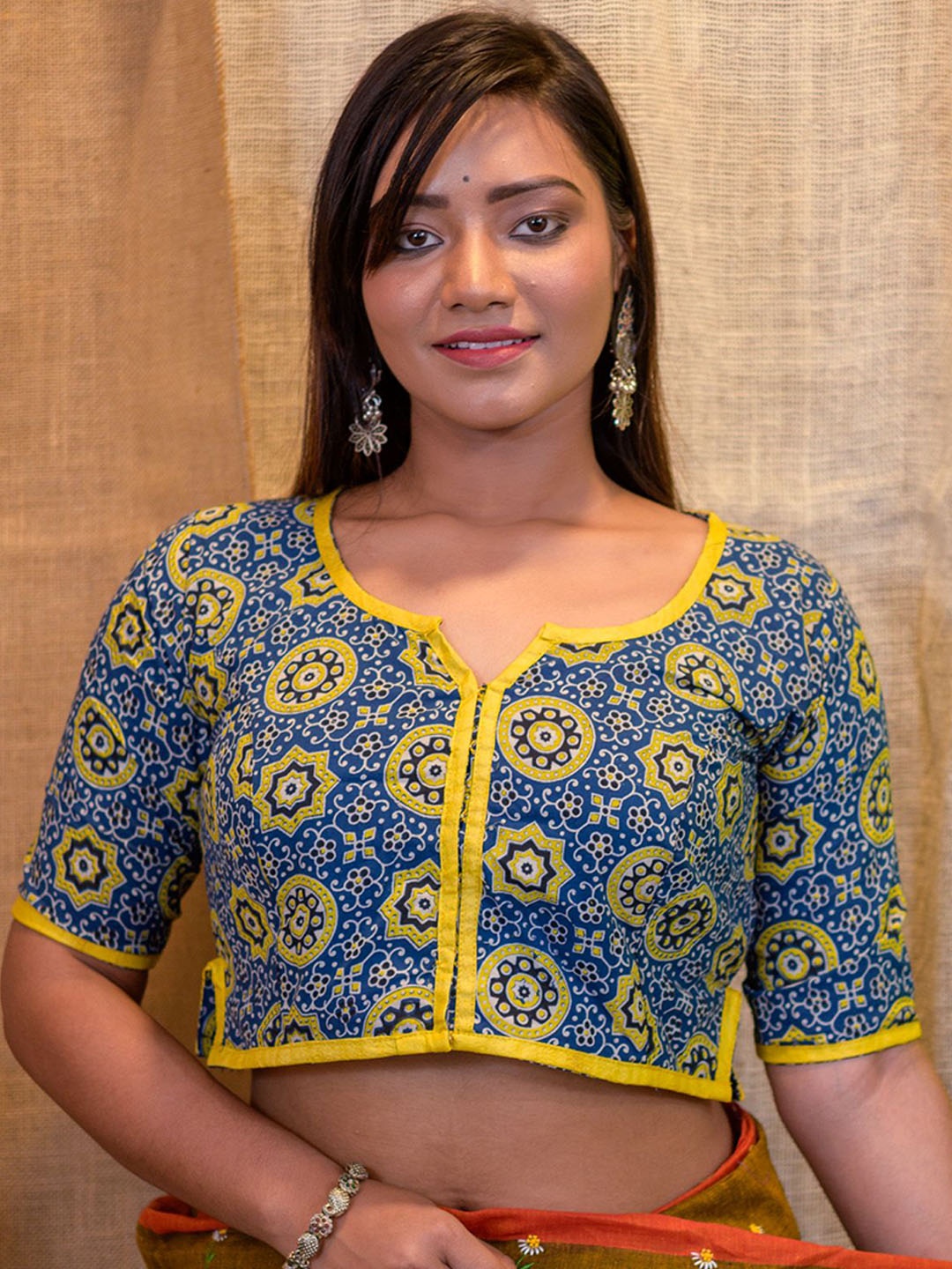 

Uttariya Printed Cotton Saree Blouse, Blue