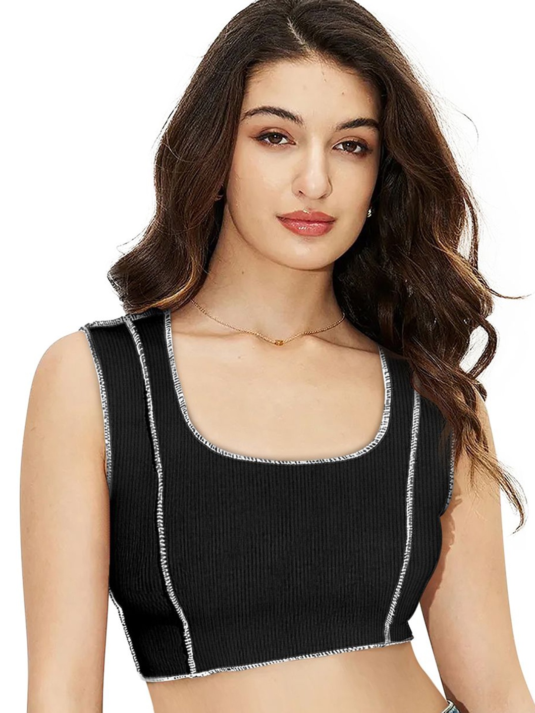 

S.K.C Women Ribbed Fitted Crop Top, Black