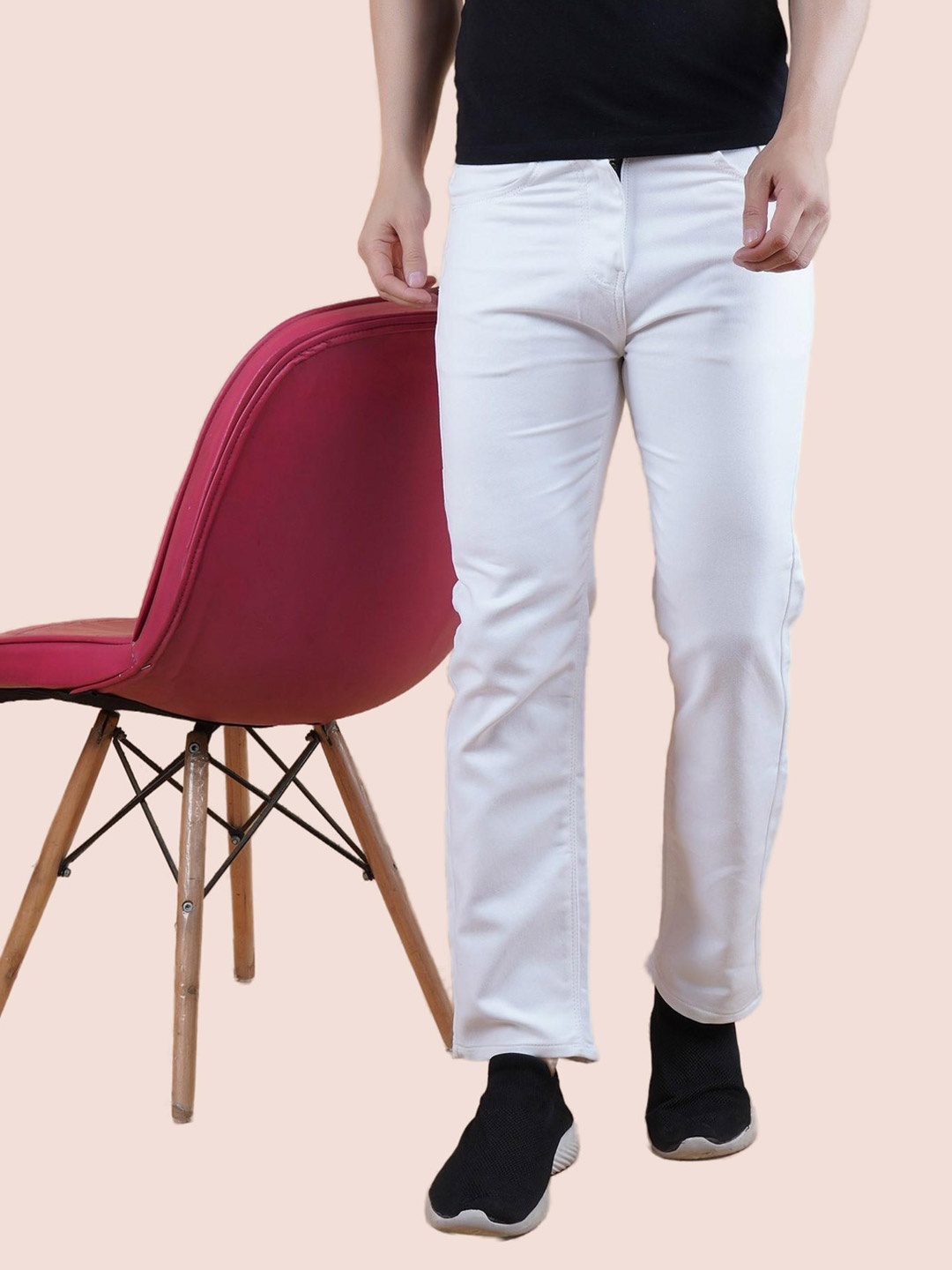 

COMFITS Men Regular Fit Mid-Rise Classic Low Distress Stretchable Jeans, White