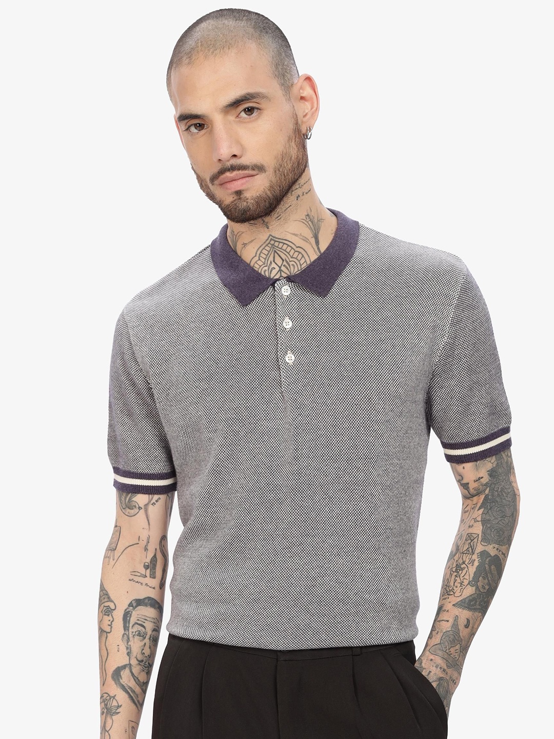 

HAMPTONS Geometric Printed Polo Collar Short Sleeves Cotton T-shirt, Blue