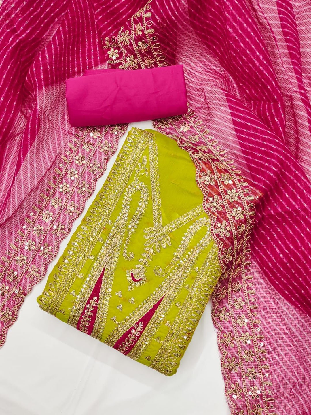 

SHADOW & SAINING Embroidered Chanderi Silk Unstitched Dress Material, Green