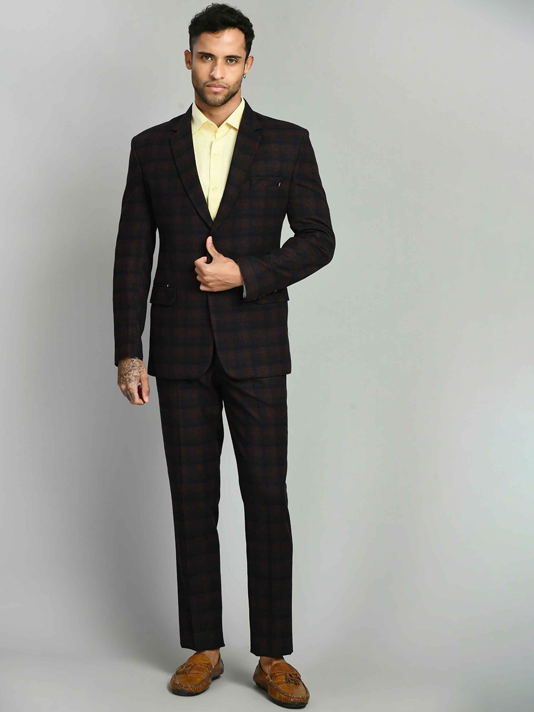 

SQUIREHOOD Checked Tailored Fit Single-Breasted 2 Piece Suits, Purple