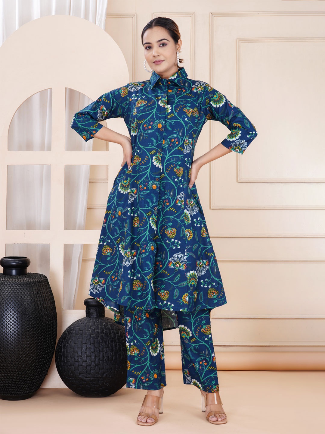 

TRUVON FASHIONS Printed Top With Trouser, Blue