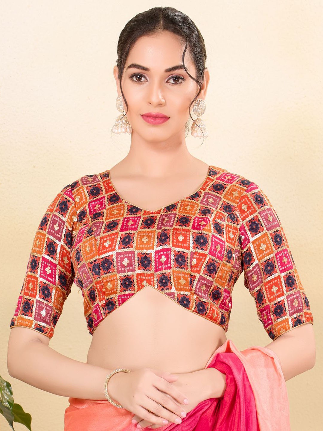 

VAMAS - THE DESIGNER BLOUSES Women Sweetheart Neck Padded Saree Blouse, Pink