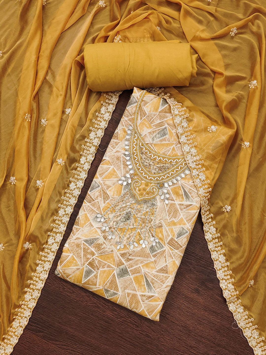 

SHADOW & SAINING Embellished Cotton Semi-Stitched Dress Material, Yellow