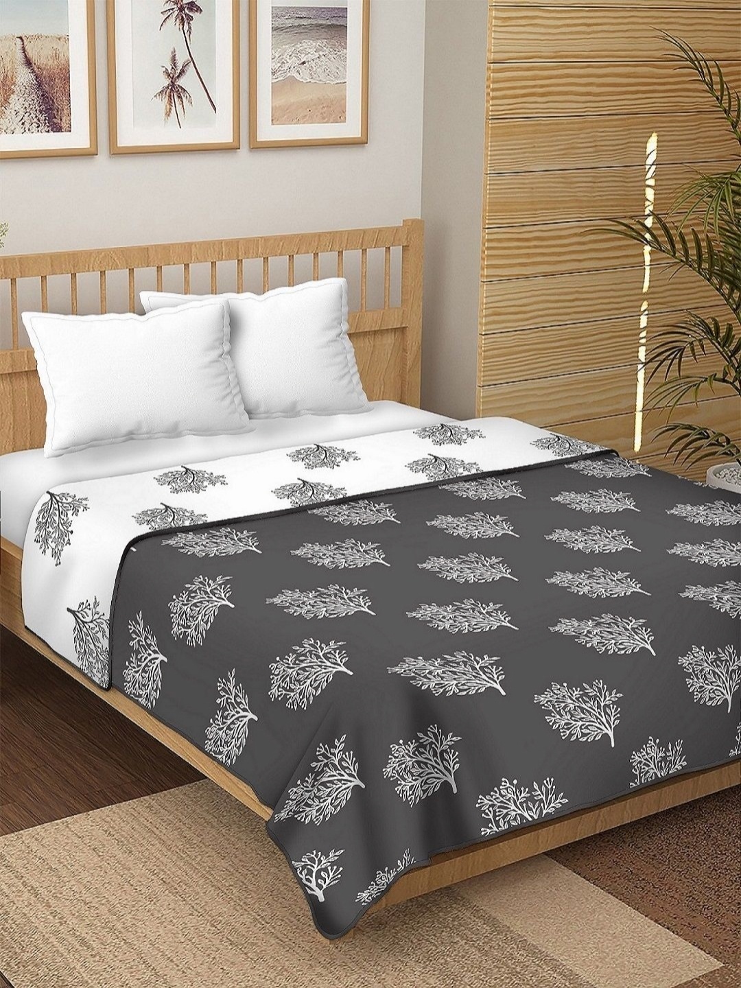 

CHICERY Black & White Floral Printed Pure Cotton AC Room 210 GSM Single Bed Dohar