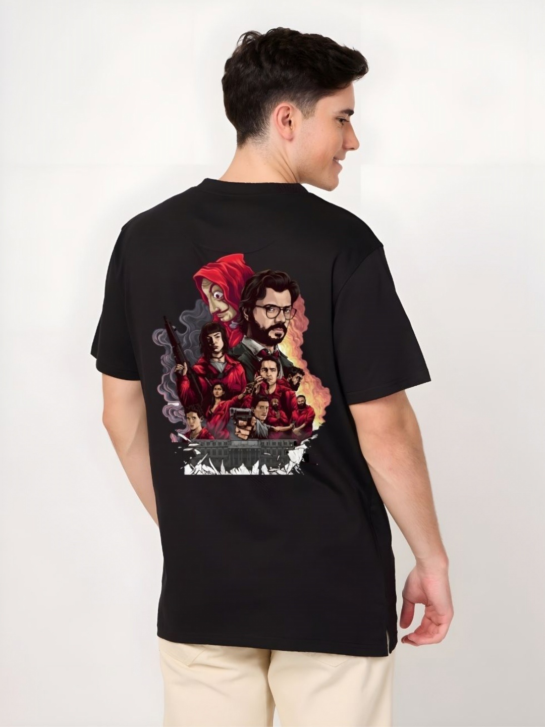 

SZN Men Graphic Printed Round Neck Cotton T-shirt, Black