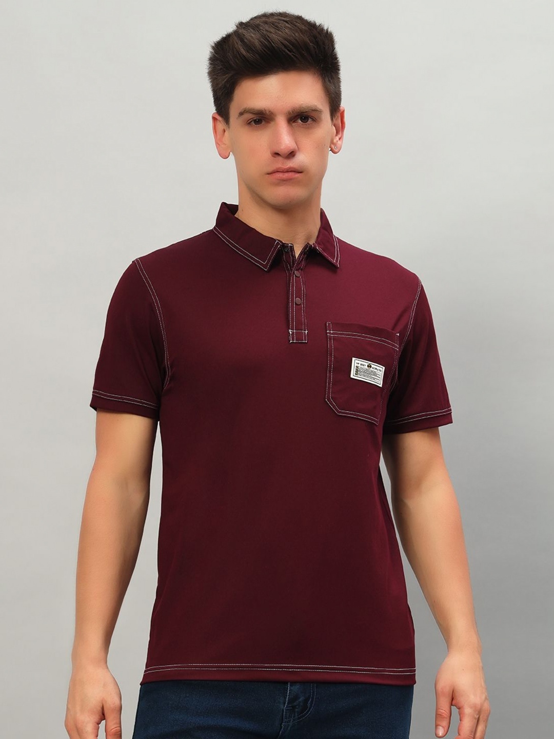 

PROFY Men Solid Polo Collar Cotton T-shirt, Maroon