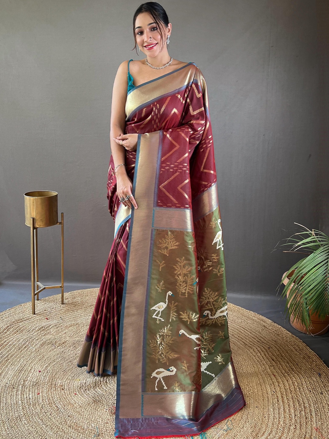 

Anouk Woven Design Zari Ikat Saree, Maroon