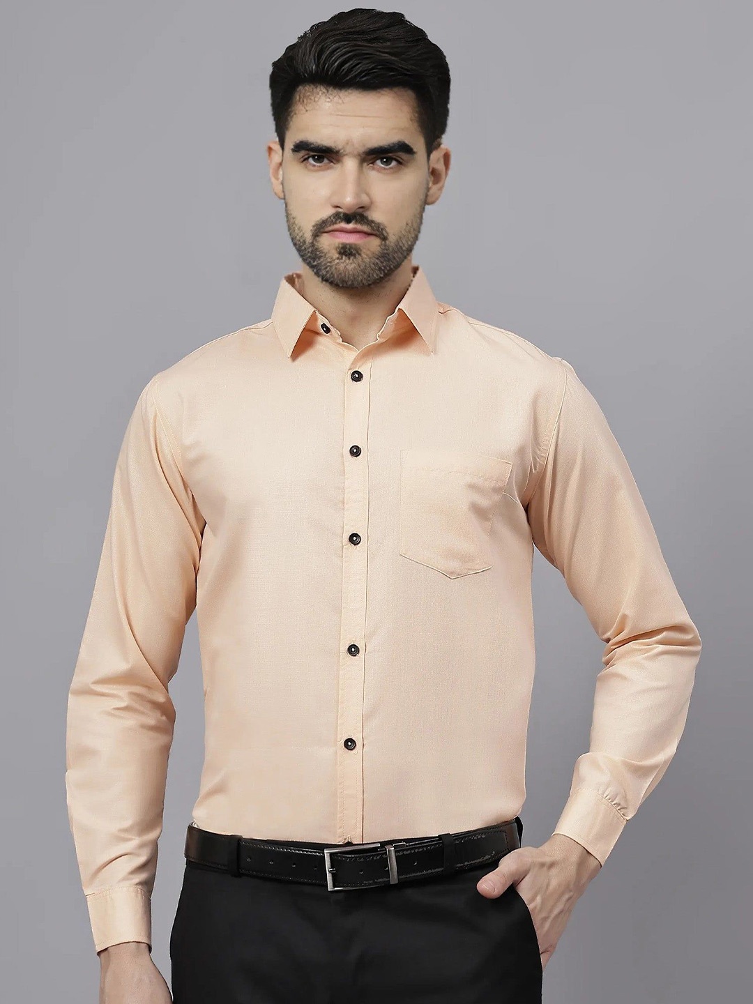 

Vida Loca Men Slim Fit Spread Collar Solid Cotton Formal Shirt, Orange